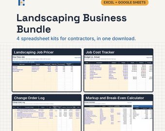 Landscaping Business Bundle, Excel and Google Sheets: Landscaping Quote, Job Cost Tracker, Change Orders, Markup