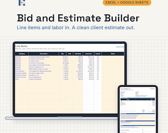 Contractor Estimate Template, Excel and Google Sheets: Construction Bid Calculator with Labor, Overhead, Profit