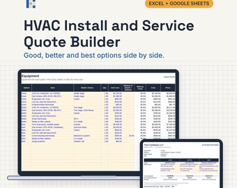 HVAC Quote Template, Excel and Google Sheets: Good Better Best Install Options, Service Repair Quote