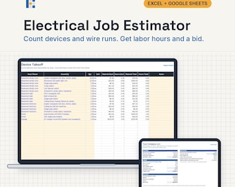 Electrical Estimate Template, Excel and Google Sheets: Device Takeoff, Labor Units, Bid Calculator for Electricians