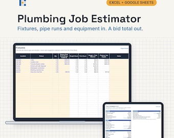 Plumbing Estimate Template, Excel and Google Sheets: Rough and Trim Hours, Pipe Runs, Bid Calculator