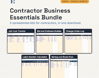 Contractor Spreadsheet Bundle, Excel and Google Sheets: Job Cost Tracker, Estimate, Change Order, Markup