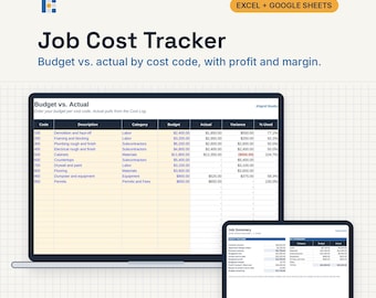 Contractor Job Cost Tracker Spreadsheet, Excel and Google Sheets: Budget vs Actual, Profit, Margin