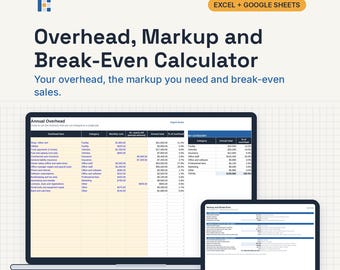Markup and Margin Calculator, Excel and Google Sheets: Overhead, Break Even Sales, Job Price Checker