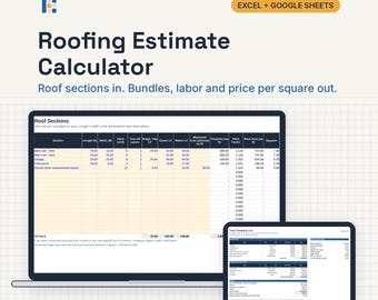 Roofing Estimate Template, Excel and Google Sheets: Roof Pitch, Squares, Bundles, Labor Calculator for Roofers