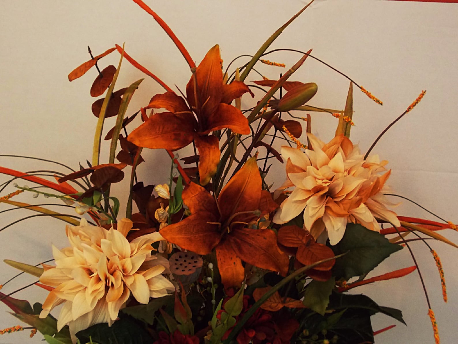 Fall Silk Floral Arrangement with Copper Day Lillies Sofa Etsy