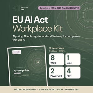EU AI Act Compliance Kit 2026 | Complete Set: 15 Documents, 11 Editable, AI Literacy Training, Filled Example, 27-Country Annex | Omnibus