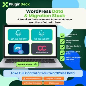 Paquete de importación y exportación de WordPress / WP All Import, All Export Pro, ACF Pro y Admin Columns Pro / Licencia GPL / Sitios ilimitados