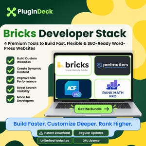 Paquete de plugins de WordPress / Bricks Builder, ACF Pro, Perfmatters y Rank Math Pro / Conjunto de herramientas para desarrolladores