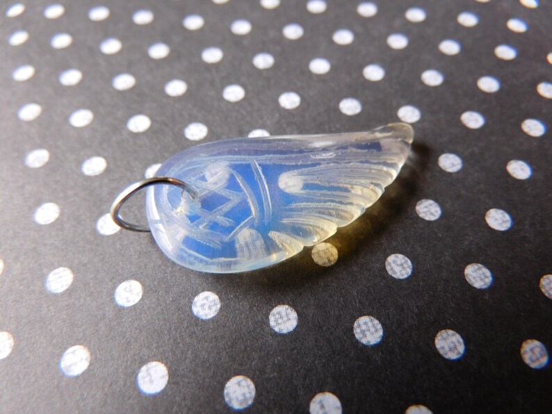 Carved Opal Opalite Wing Pendant 30x16mm P-A-33