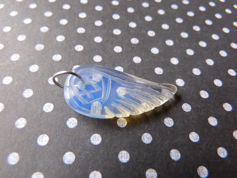 Carved Opal Opalite Wing Pendant 30x16mm P-A-33