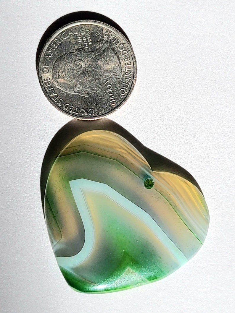Green /& White Striped Heart Shaped Onyx Agate Pendant 38x42x5mm YT512