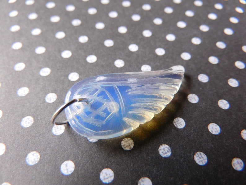 Carved Opal Opalite Wing Pendant 30x16mm P-A-33
