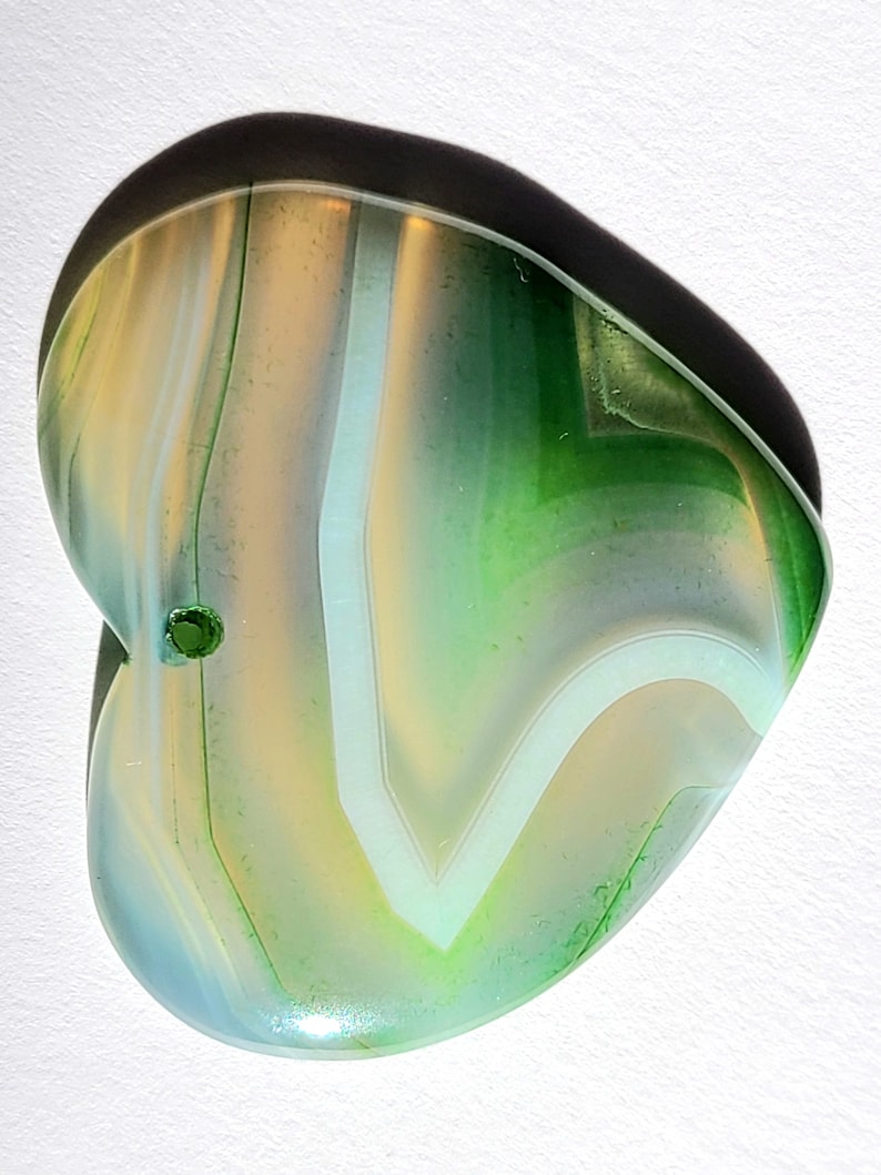 Green /& White Striped Heart Shaped Onyx Agate Pendant 38x42x5mm YT512