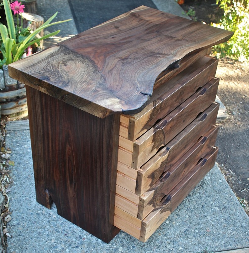 Mid-Century Modern Walnut Dresser with Live Edge image 3
