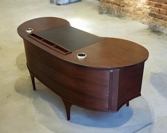 Curved Walnut Writing Desk: Modern Executive Office Desk