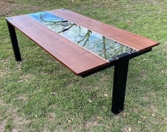 Modern dining table wood and glass