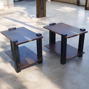 End Tables Wood and Metal, Nightstands Modern Industrial Design