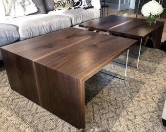 Mid Century Modern Walnut Waterfall Coffee Table - Custom Made