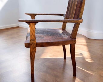 Modern Walnut Desk Chair with Armrests - Handmade