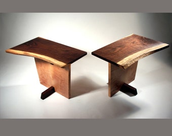 End tables, modern mid century walnut live edge