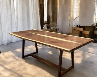 Farmhouse Style Dining Table, Live Edge Walnut