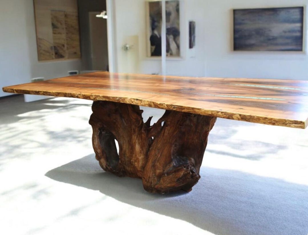 Dining Table, Turquoise Inlay, Redwood Base - Etsy