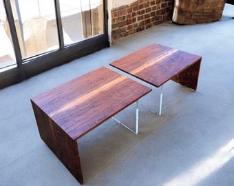 Waterfall Walnut Coffee Table with Acrylic Base - Contemporary Design