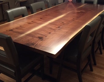 Modern mid century live edge walnut dining table