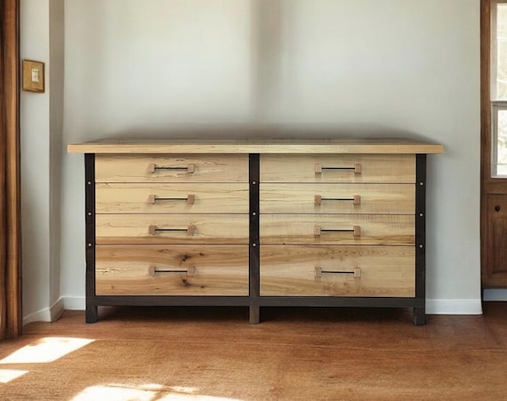 wood dresser with metal accents The Urban Port Modern Acacia Wood Dresser or Display Unit With Metal Base, Walnut Brown and Black - UPT-182996