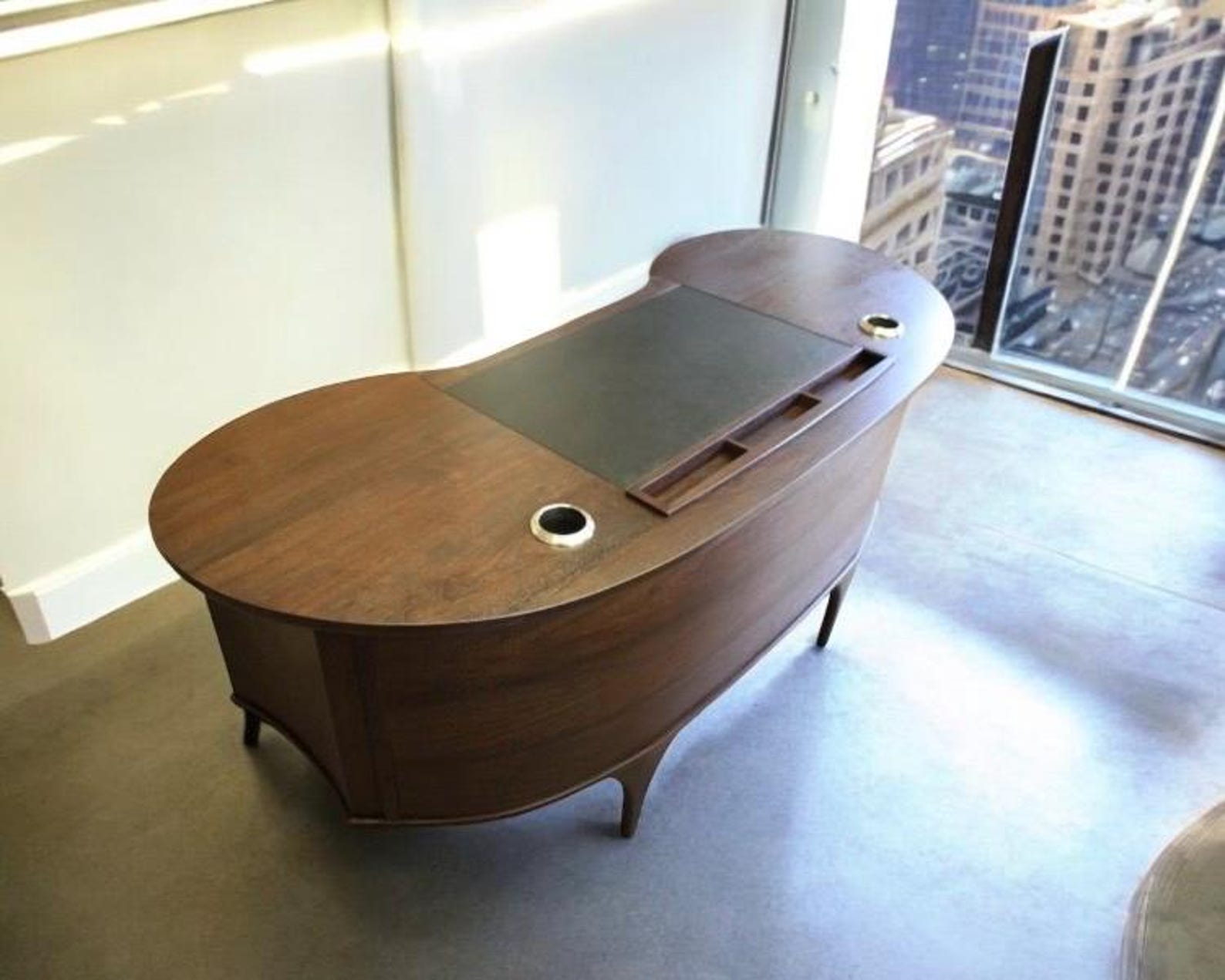 Curved Walnut Writing Desk: Modern Executive Office Desk - Etsy