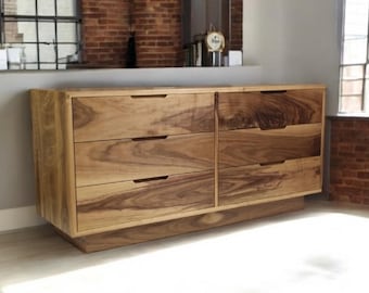 Mid Century Modern Walnut Dresser: Solid Wood Bedroom Furniture
