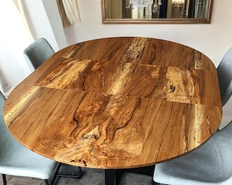 Extendable Round Maple Dining Table: Solid Wood, Handmade