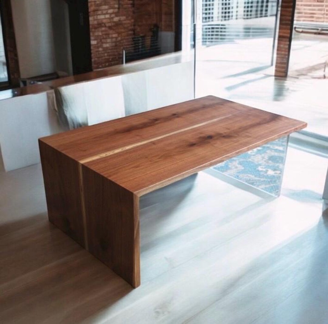 Image showcasing Waterfall Coffee Table, Minimalist Coffee Table, Modern Coffee Table - Etsy