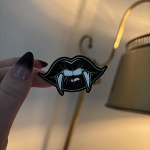 Green Black Fang Sticker, Laminated Lips Design