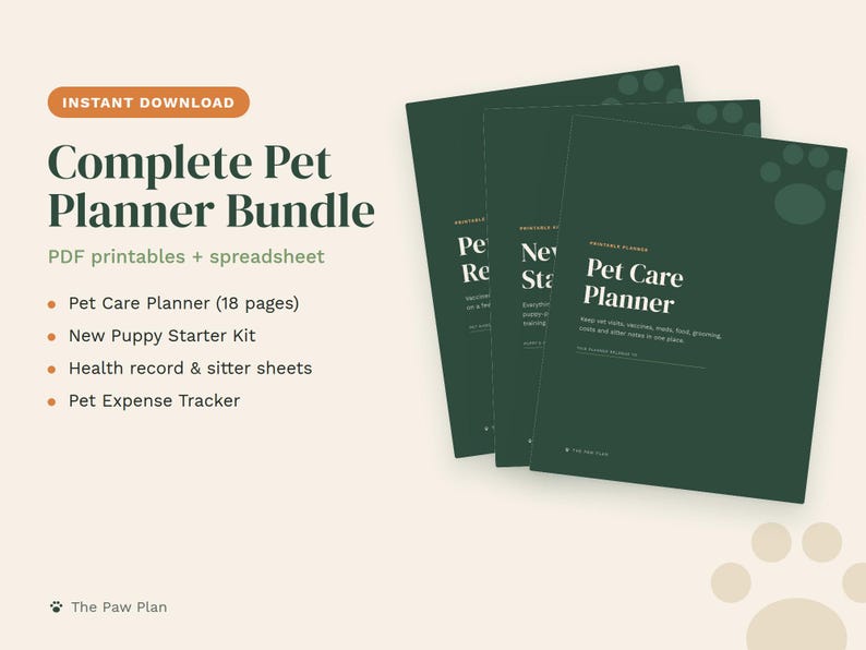 Pet Planner Bundle Printable, Pet Care Planner, New Puppy Kit, Pet Health Record, Pet Sitter Sheet, Pet Expense Tracker Spreadsheet image 1