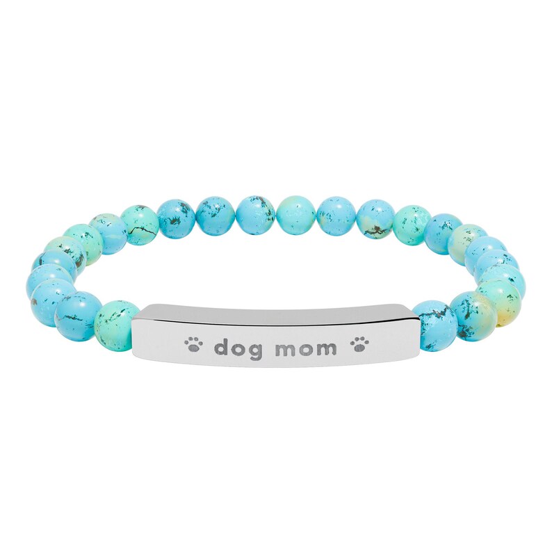 Dog Mom Bracelet, Engraved Natural Stone Bead Bracelet, Dog Lover Gift for Her, Paw Print Jewelry image 7