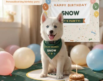 Dog Birthday Party Box, Personalized Dog Birthday Bandana, Pawty Crew Shirts, Dog Birthday Backdrop, Puppy Birthday Decorations Gift Set