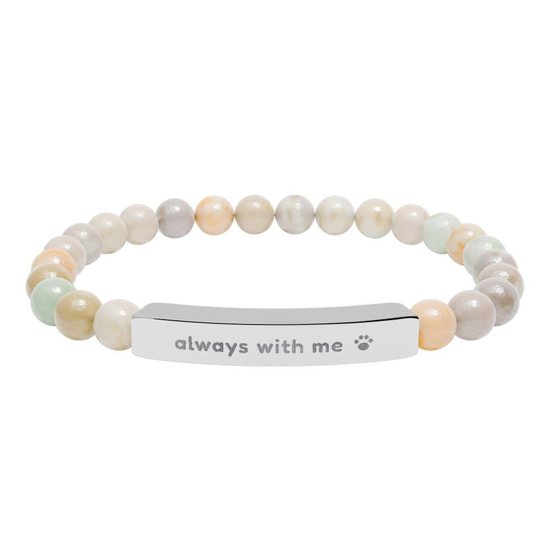 Pet Memorial Bracelet, Always With Me Engraved Stone Bracelet, Pet Loss Gift, Sympathy Gift for Dog or Cat Loss image 1