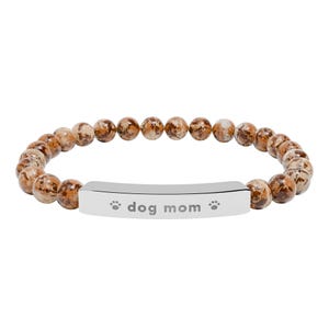 Dog Mom Bracelet, Engraved Natural Stone Bead Bracelet, Dog Lover Gift for Her, Paw Print Jewelry image 4