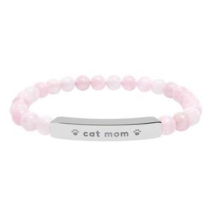 Cat Mom Bracelet, Engraved Natural Stone Bead Bracelet, Cat Lover Gift for Her, Paw Print Jewelry image 5