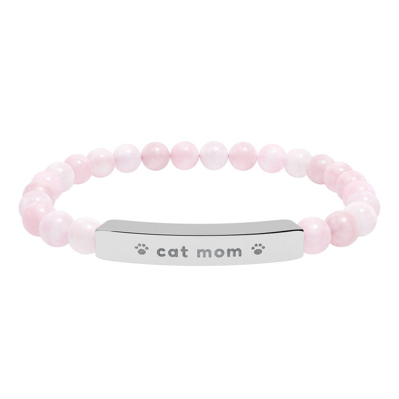 Cat Mom Bracelet, Engraved Natural Stone Bead Bracelet, Cat Lover Gift for Her, Paw Print Jewelry image 5