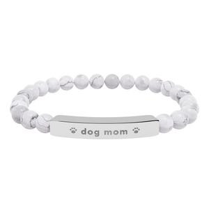 Dog Mom Bracelet, Engraved Natural Stone Bead Bracelet, Dog Lover Gift for Her, Paw Print Jewelry image 2