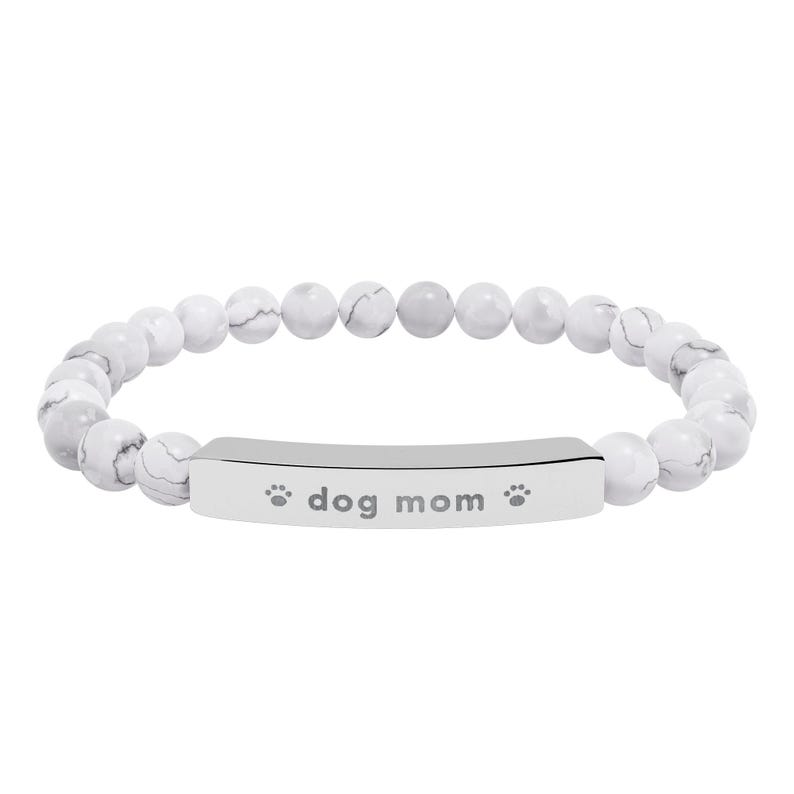 Dog Mom Bracelet, Engraved Natural Stone Bead Bracelet, Dog Lover Gift for Her, Paw Print Jewelry image 2