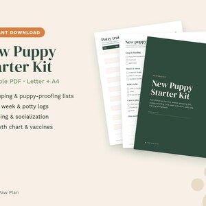 New Puppy Checklist Printable, Puppy Starter Kit, Potty Training Log, Puppy Schedule, Training Tracker, Growth Chart, New Puppy Gift PDF image 1