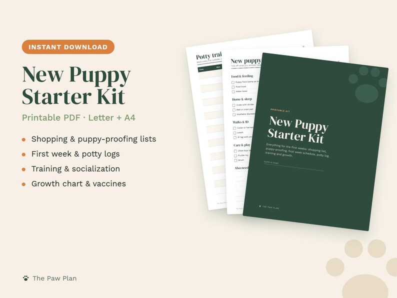 New Puppy Checklist Printable, Puppy Starter Kit, Potty Training Log, Puppy Schedule, Training Tracker, Growth Chart, New Puppy Gift PDF image 1