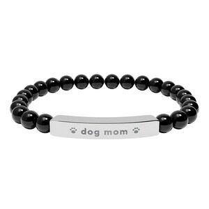 Dog Mom Bracelet, Engraved Natural Stone Bead Bracelet, Dog Lover Gift for Her, Paw Print Jewelry image 3