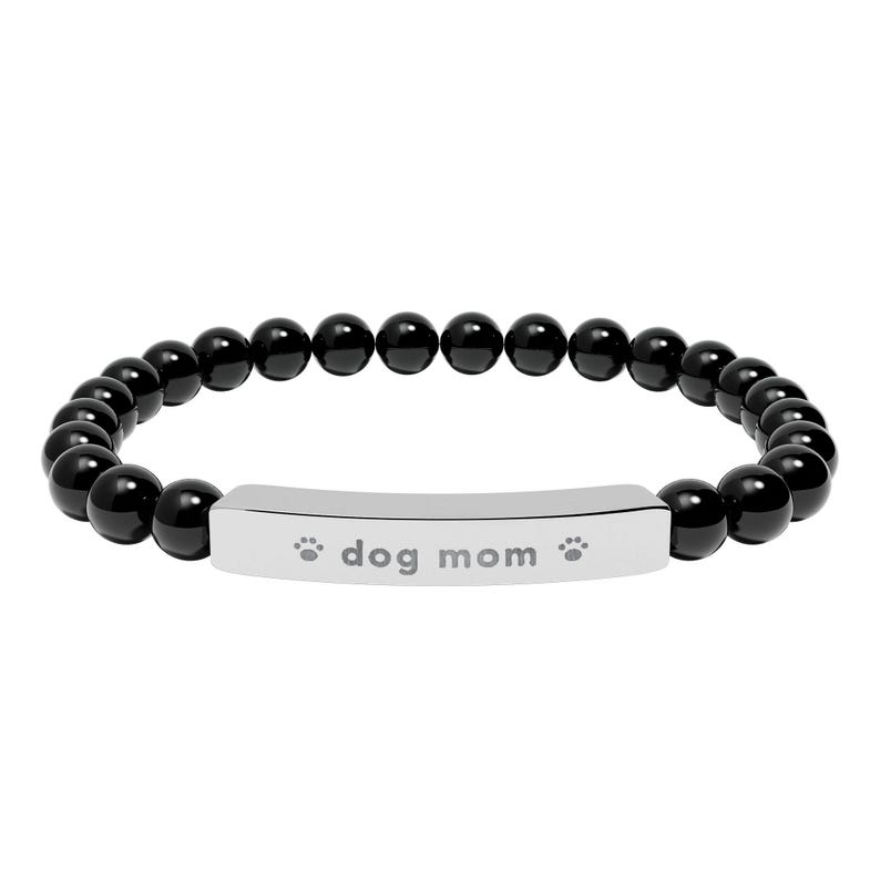 Dog Mom Bracelet, Engraved Natural Stone Bead Bracelet, Dog Lover Gift for Her, Paw Print Jewelry image 3