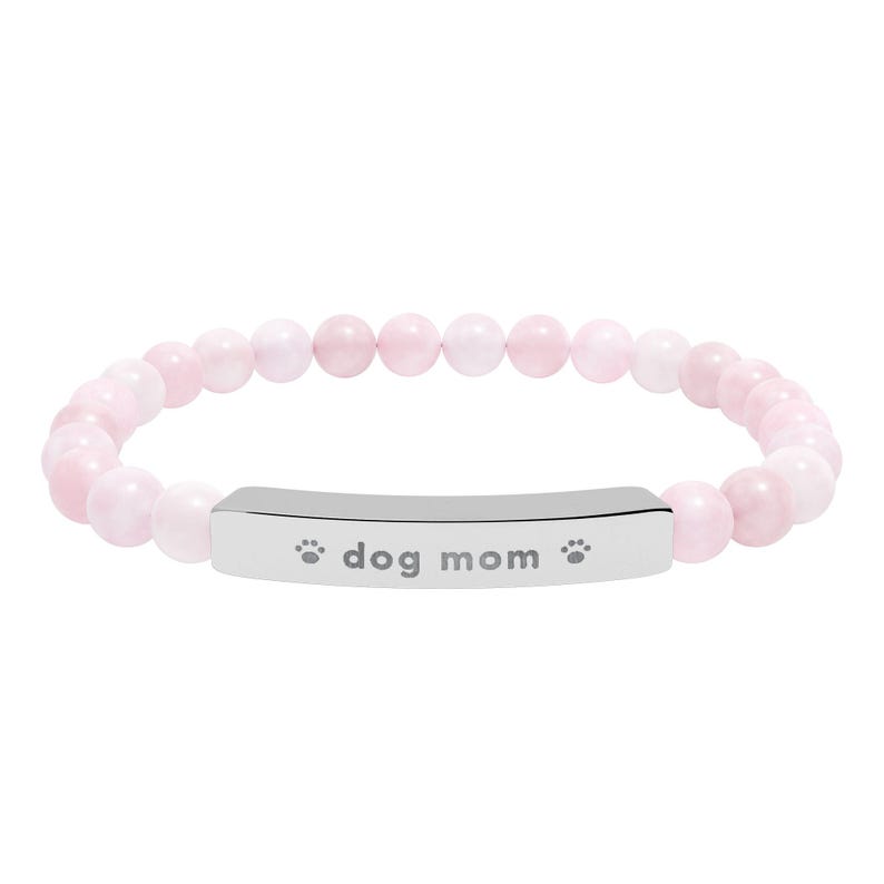 Dog Mom Bracelet, Engraved Natural Stone Bead Bracelet, Dog Lover Gift for Her, Paw Print Jewelry image 5