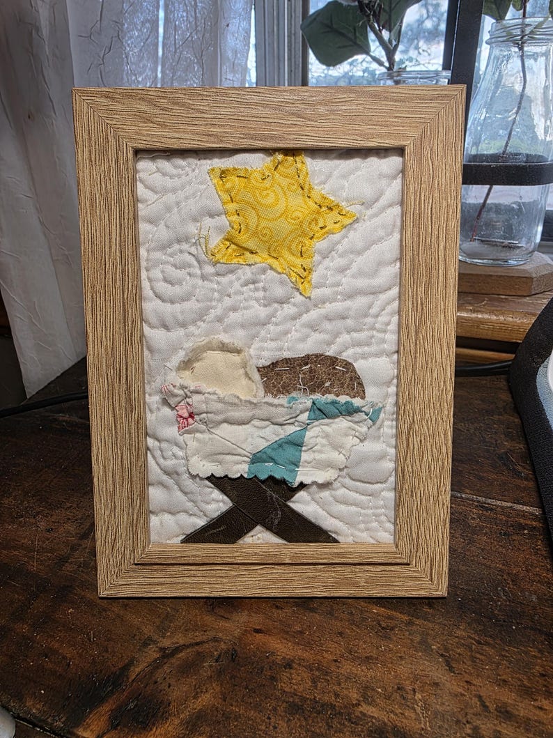 Rustic Nativity Background Handmade Nativity Framed Manger Art | Vintage Quilt Fabric | Rustic ...